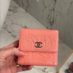 CHANEL Coral Floral Embossed Wallet